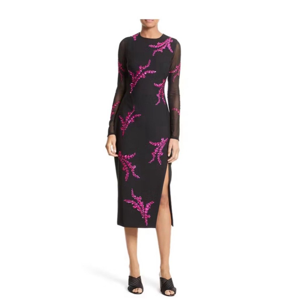 Cinq A Sept Jiwon Black Pink Sequin Dress Sz 4 Real Housewives Kameron